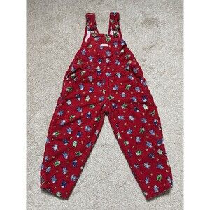 VTG 90s Cute Cumber Toddler 4T Red Corduroy Overalls Mice Cheese Print Playwear